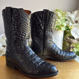 Rudel Black Alligator-Embossed Leather Western Boots